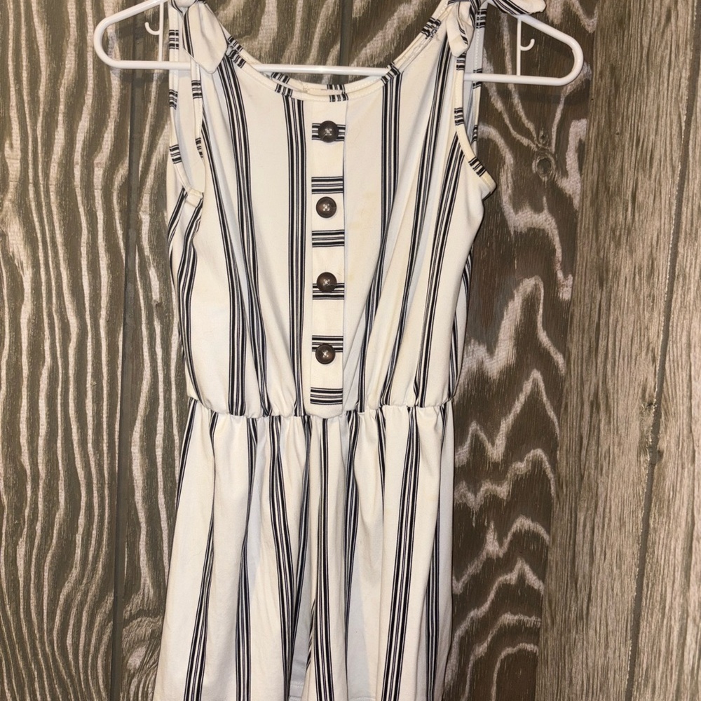Striped Sleeveless Romper with Button Detail